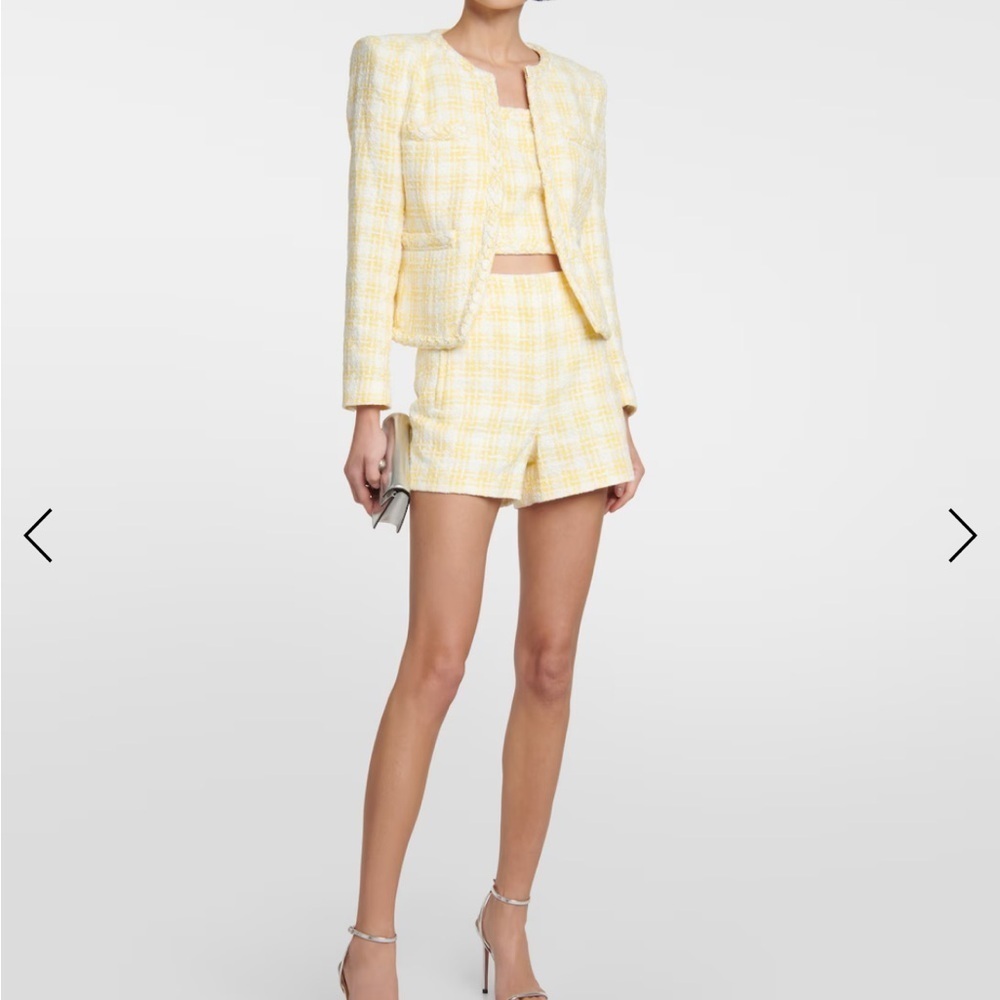 Veronica Beard Jazmin Short Tweed Pale Yellow White Wide Leg High Waist Sz 6 NEW - Picture 15 of 16